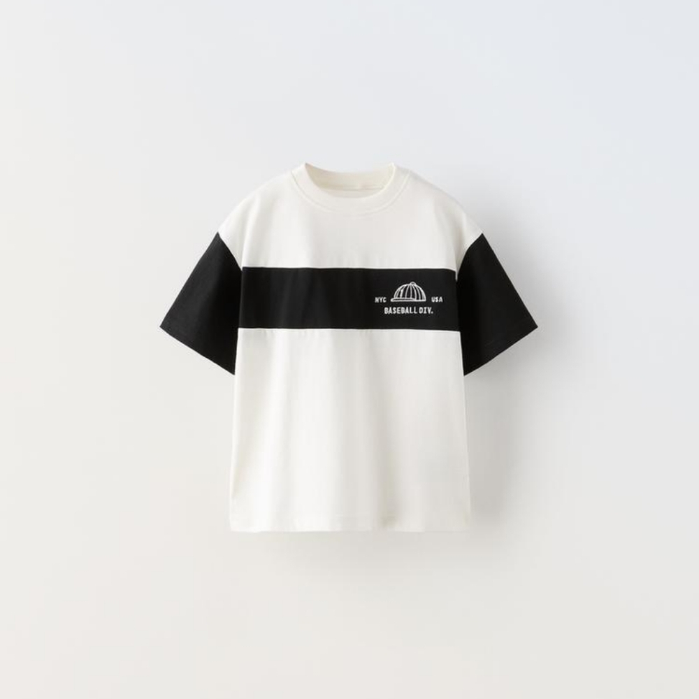 ZARA KIDS STRIPED T-SHIRT WITH EMBROIDERED SLOGAN